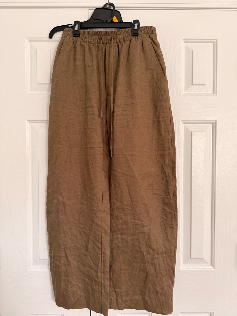 Zara Men's Wide-Leg Drawstring Linen Pants in Brown